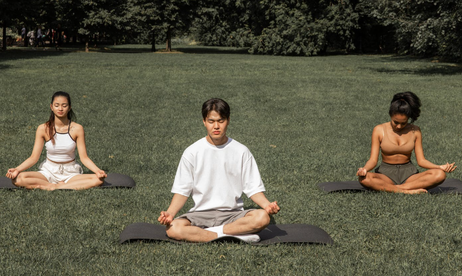 Practicing meditation outdoors